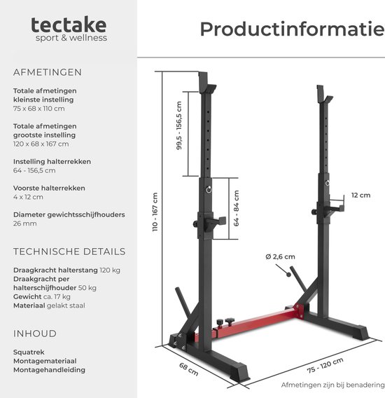 Tectake Squat Rack & Weight Bench - Afbeelding 4